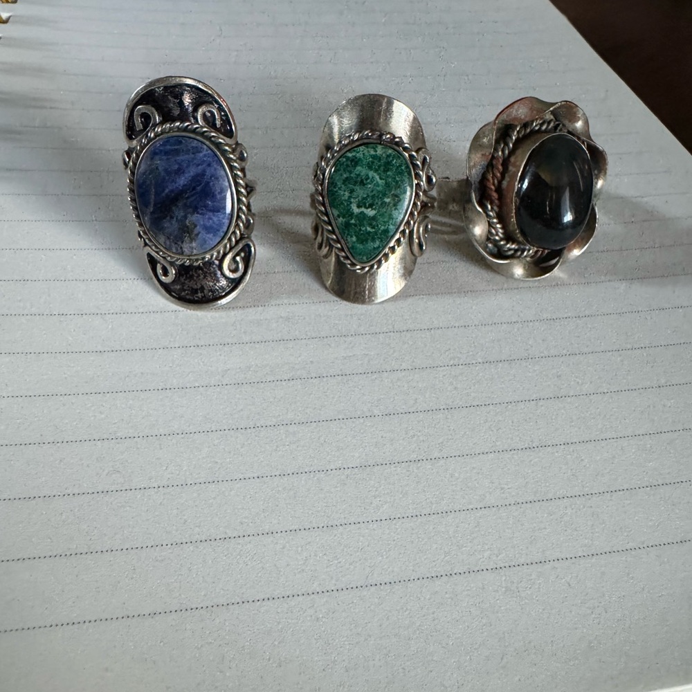 Elegant Silver and Stone Ring Set